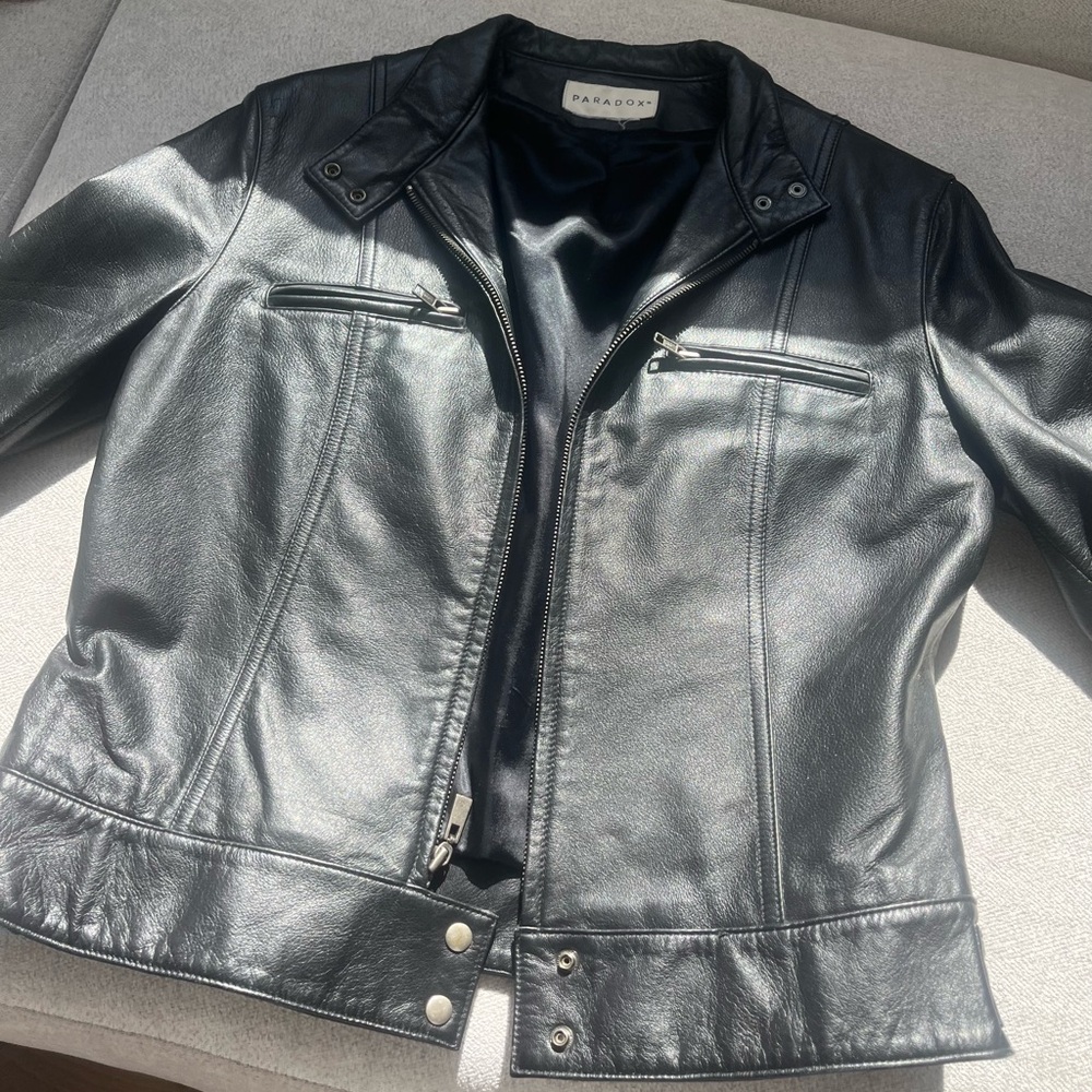 Vintage 90s Paradox Leather Moto Jacket - Women's Small 18" PTP